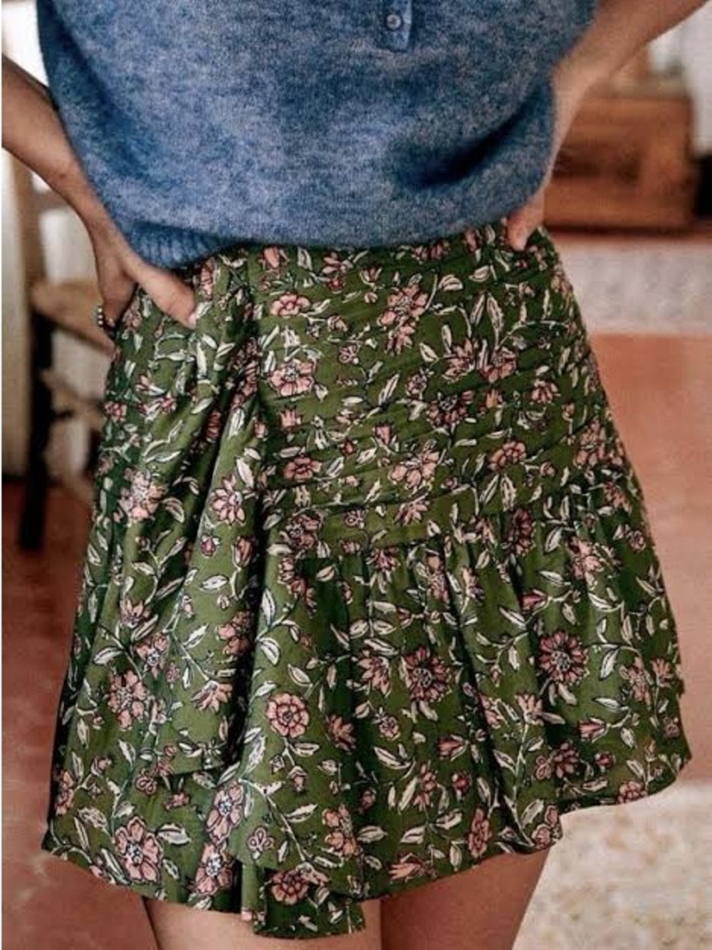 Sezane Julia Skirt Fleurs Kaki - Size 34